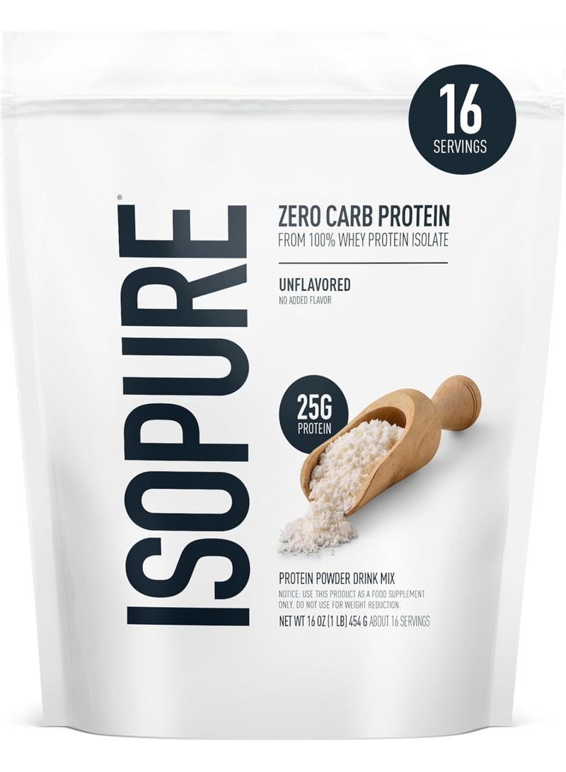 Isopure Zero Carb 100% Pure Whey Isolate Protein Powder, Lactose Free, Gluten Free, With Vitamins, Unflavored, 25g Protein Per Serving, 1 Lb, 16 Servings - Image 1