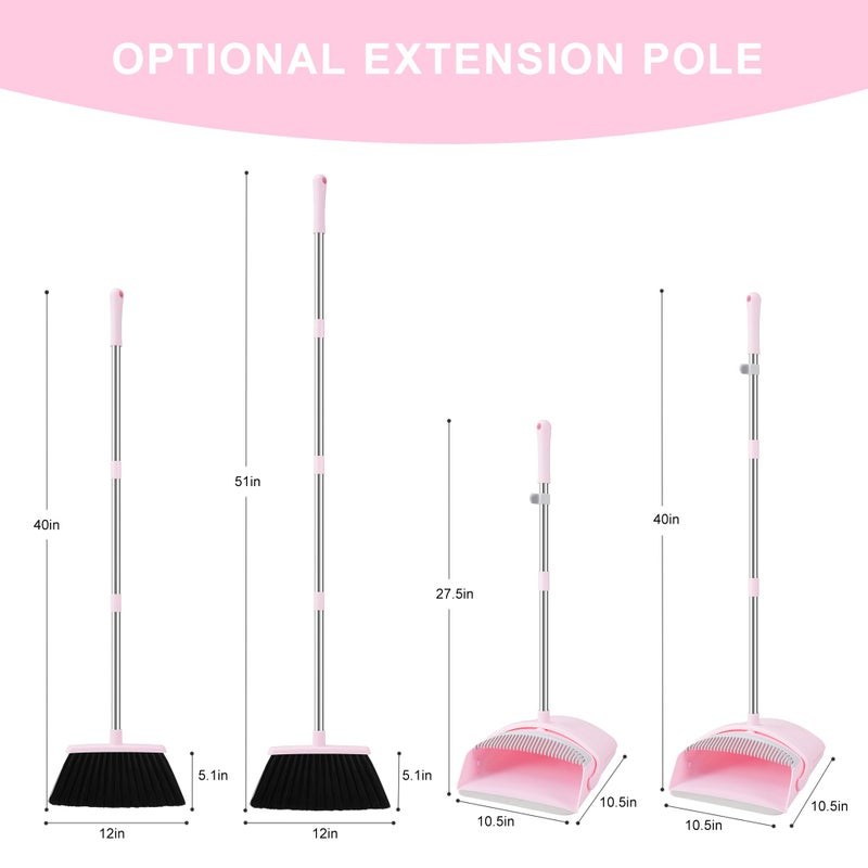 BSKLIN Pink Broom and Dustpan Set, 52-in Handle Broom Dustpan Combo Set Household Hand Broom with Dustpan Teeth to Clean Hair for Home Kitchen Office Lobby Sweeping Indoorï¼ˆPinkï¼‰ - Image 5