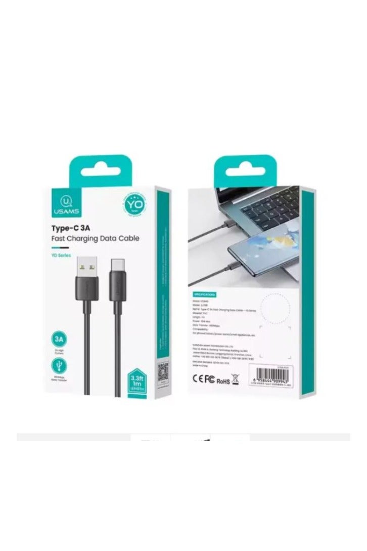 Usams SJ708 USB-A To Type-C Fast Charging Cable 1M - Black - Image 3