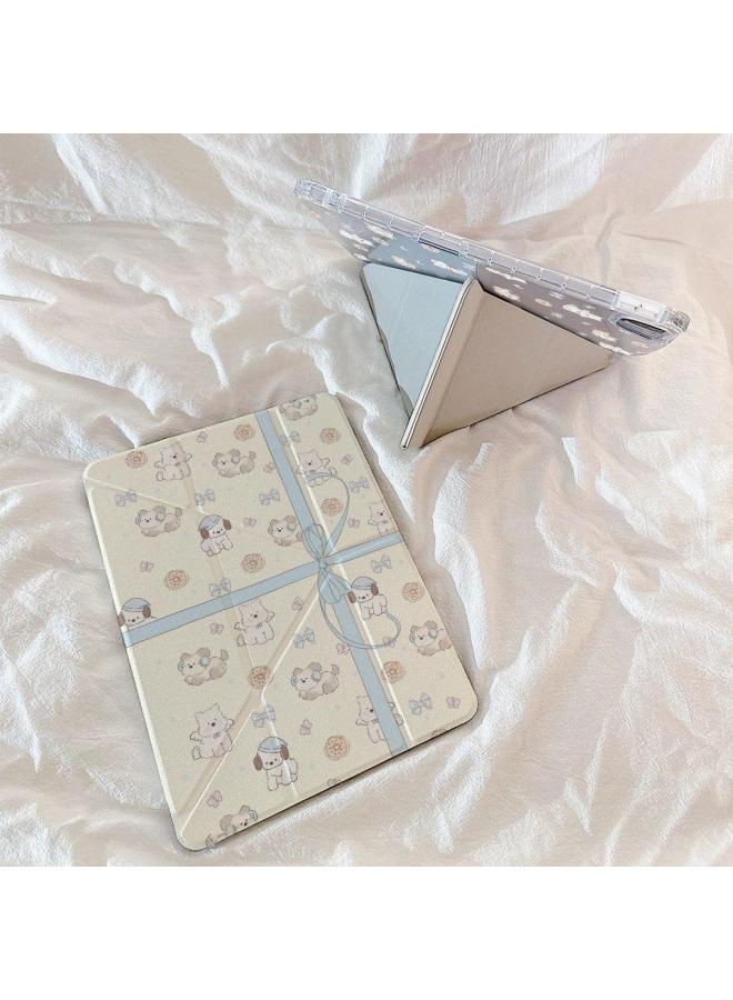 صندوق هدايا كرتوني غطاء حماية مسطح للجرو Ipadair6/5 غطاء واقٍ من الجيل العاشر بغطاء مسطح Pro شامل على شكل Y قابل للطي اللون: أبيض حليبي - الموديل المطبق: Ipad 2017/2018 【 9.7 بوصة 】 - Image 1