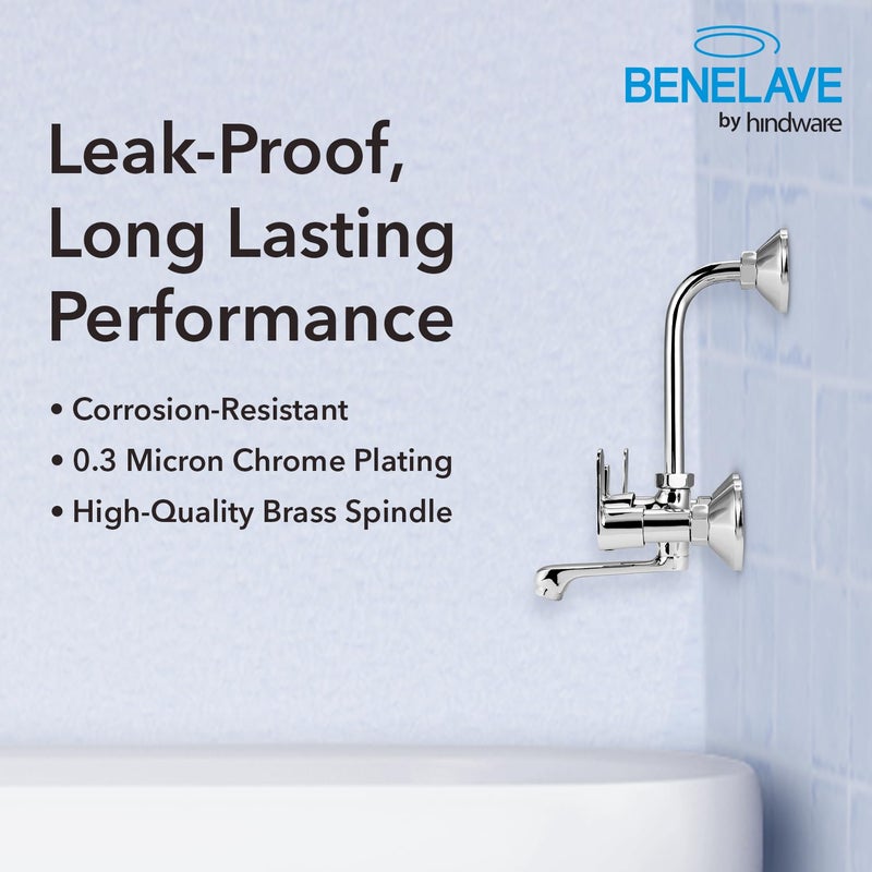 hindware خلاط حائط بنلايف من فولغا للحمام مع تجهيز لثني L من الفولاذ المقاوم للصدأ للاستحمام العلوي، تشطيب كروم | ضمان المصنع لمدة 7 سنوات - Image 3