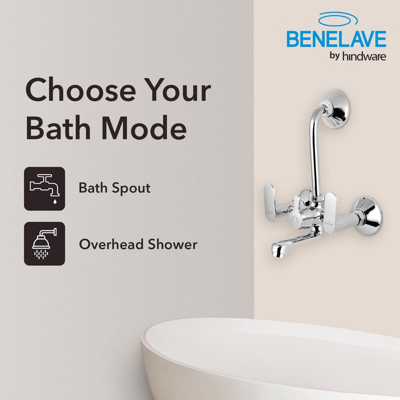 hindware خلاط حائط بنلايف من فولغا للحمام مع تجهيز لثني L من الفولاذ المقاوم للصدأ للاستحمام العلوي، تشطيب كروم | ضمان المصنع لمدة 7 سنوات - Image 4