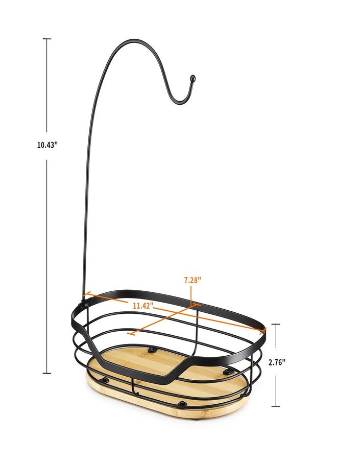 CACHOLIV Banana Holder - Fruit Basket with Banana Hook - Banana Hanger with Bamboo Base - Metal Banana Stand for Kitchen Counter (Black) - Image 2