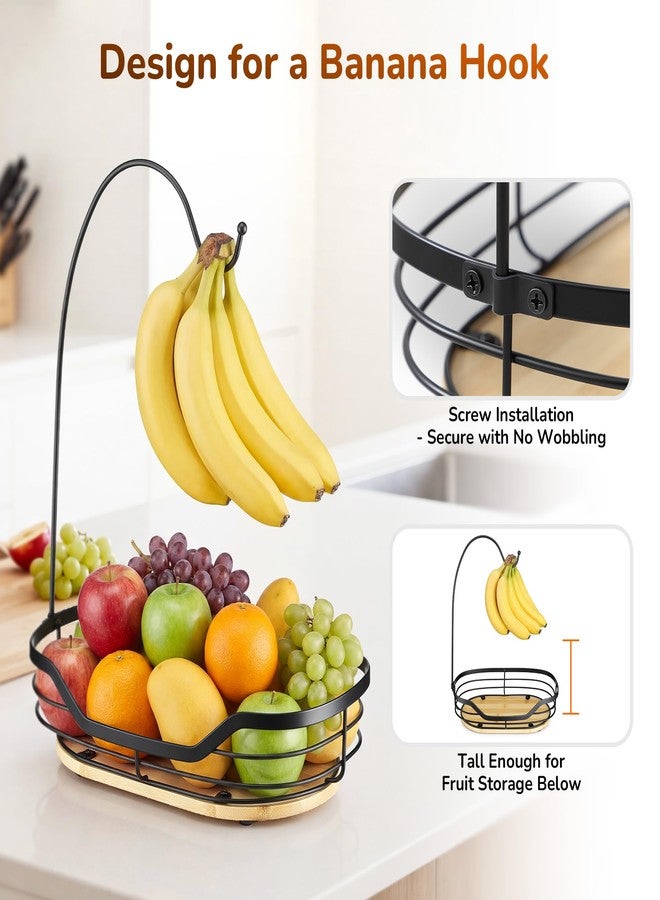 CACHOLIV Banana Holder - Fruit Basket with Banana Hook - Banana Hanger with Bamboo Base - Metal Banana Stand for Kitchen Counter (Black) - Image 3