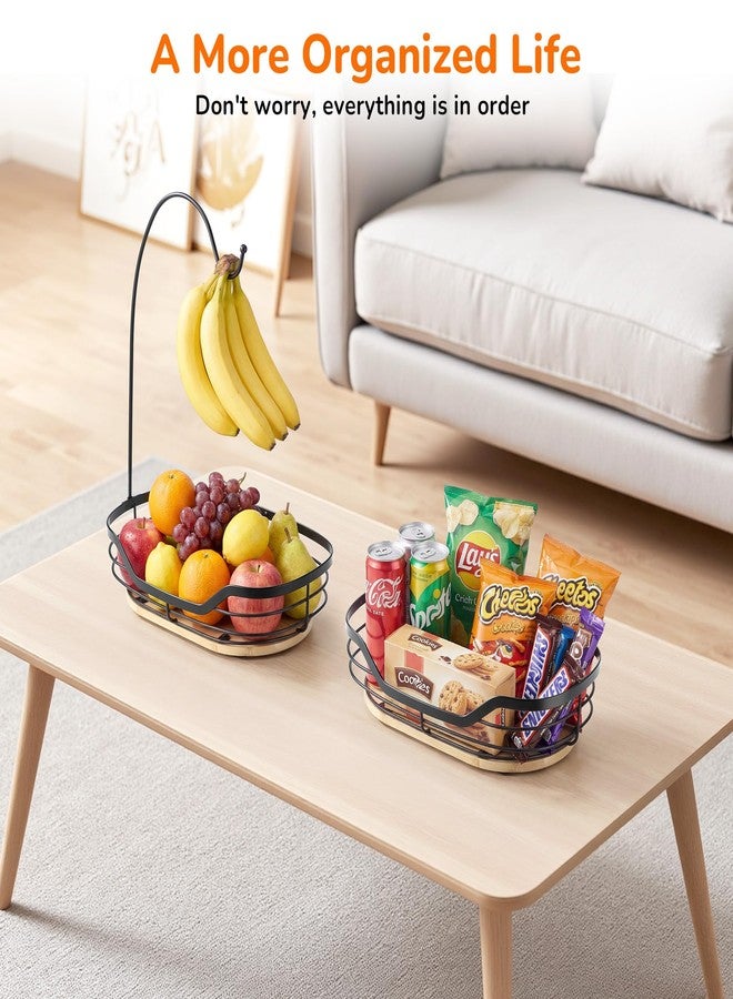 CACHOLIV Banana Holder - Fruit Basket with Banana Hook - Banana Hanger with Bamboo Base - Metal Banana Stand for Kitchen Counter (Black) - Image 4