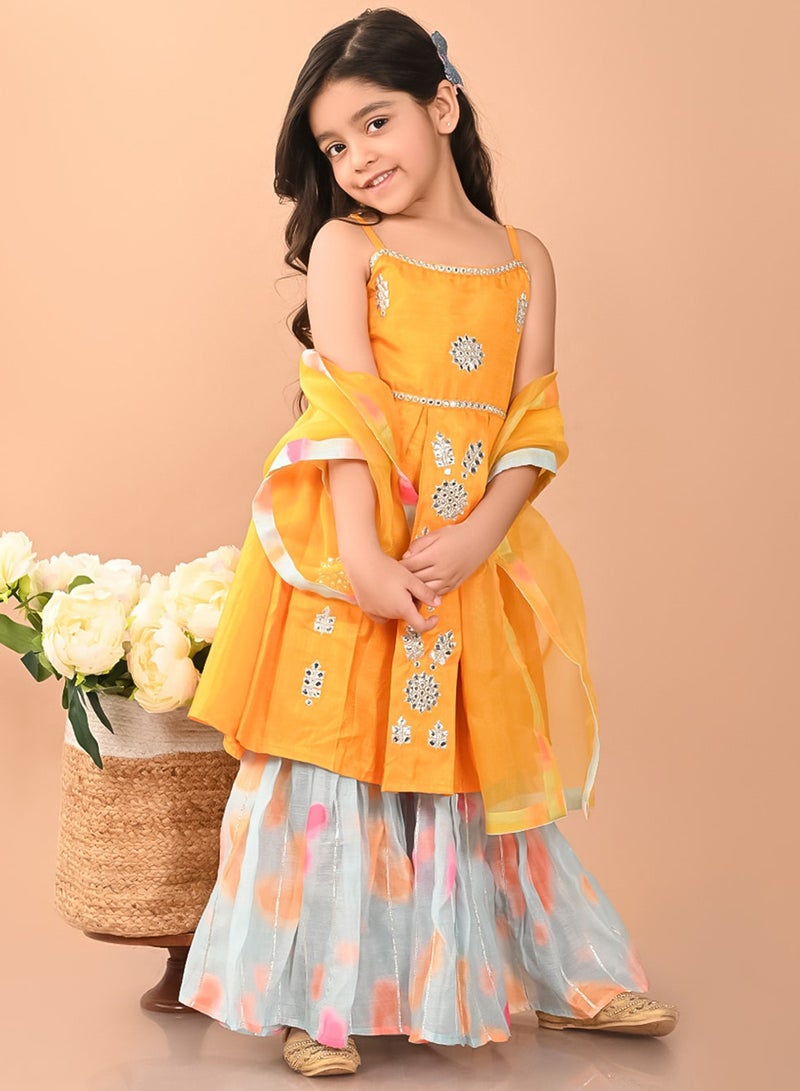LILPICKS Girls Ethnic Motifs Embroidered Thread Work A-Line Kurta & Sharara With Dupatta - Image 1