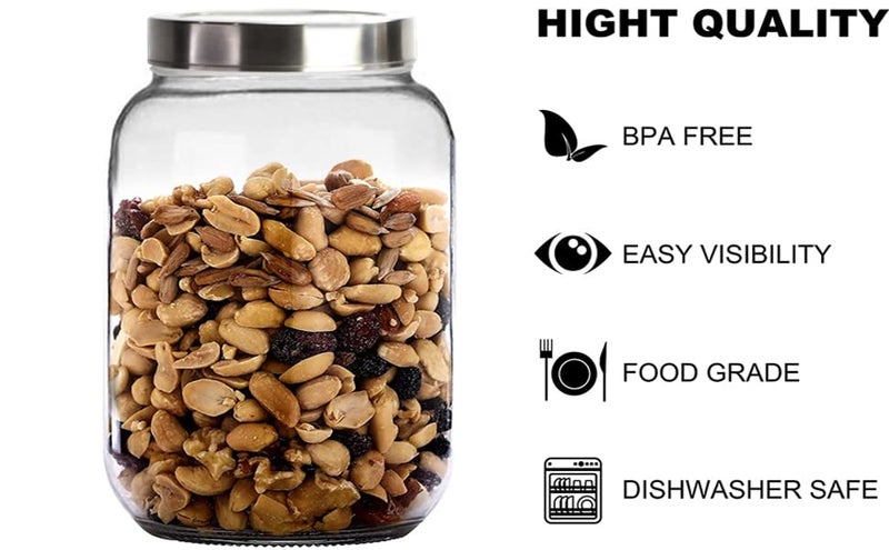 Brezzycloud Glass Jar 3000 ml Round Jars for kitchen Transparent Containers for Kitchen Pantry Flour Cereal Masala Dry Fruits See Through Cap Set of 2 - Image 5