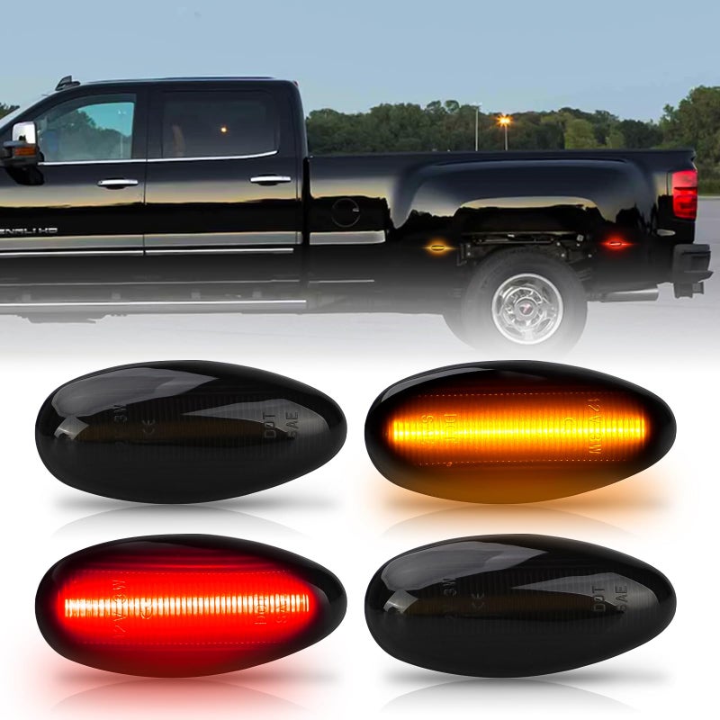 Bestview LED Dually Side Marker Lights for 20012014 Chevy Silverado GMC Sierra 2500 3500 Amber Red Dual Rear Wheel Bed Marker LampsSmoked Len Pack of 4