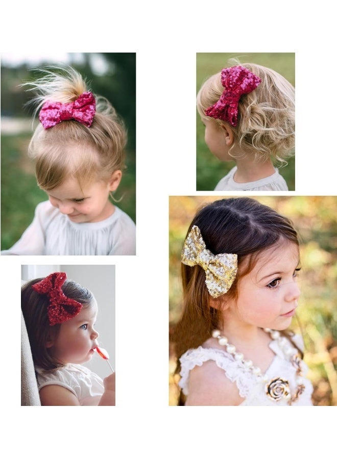 xsby 10pcs Children Sequins Bow Barrettes Cute Baby Girl Bow Hair Clips - Image 3