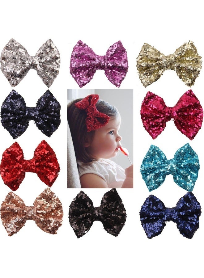xsby 10pcs Children Sequins Bow Barrettes Cute Baby Girl Bow Hair Clips - Image 1