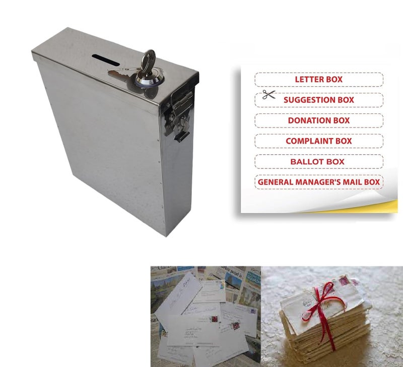 GinoSet® High GradeHeavy Metal All in one Multipurpose use Suggestion Box/Mail Box/Compaint Box/Donation Box/Wall Mountable with Two Key Lock Or Table Surface and Wall Mount Pack of 1 - Image 4
