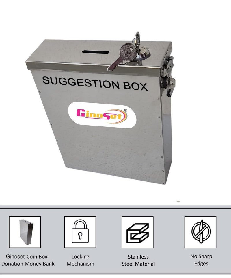 GinoSet® High GradeHeavy Metal All in one Multipurpose use Suggestion Box/Mail Box/Compaint Box/Donation Box/Wall Mountable with Two Key Lock Or Table Surface and Wall Mount Pack of 1 - Image 2