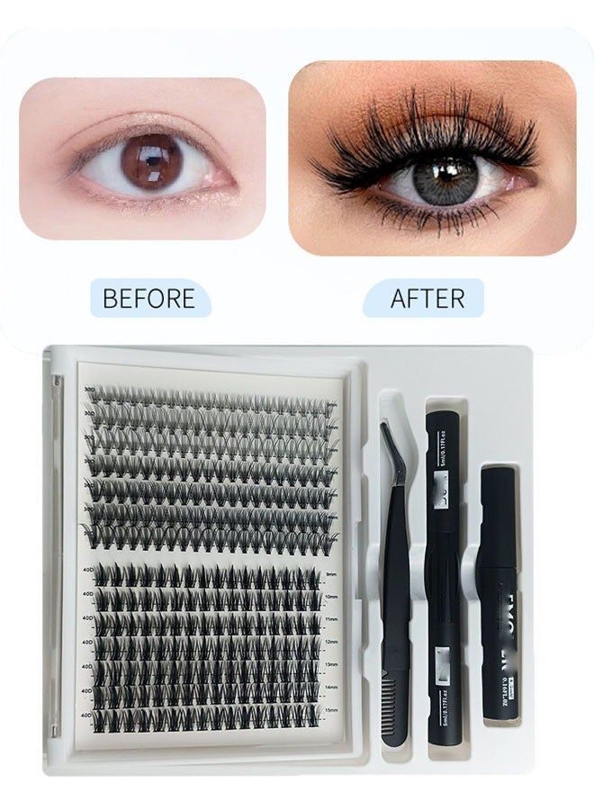 Bond 252pcs False Eyelashes,DIY Individual Eyelash Extension Kit,9-15mm Mixed Individual Lashes Cluster, False Eyelash Clusters With Eyelash Brushes And Curlers Kit,Newbie Applicable, Can Be Used Repeatedly, 30d+40d Kit. - Image 1