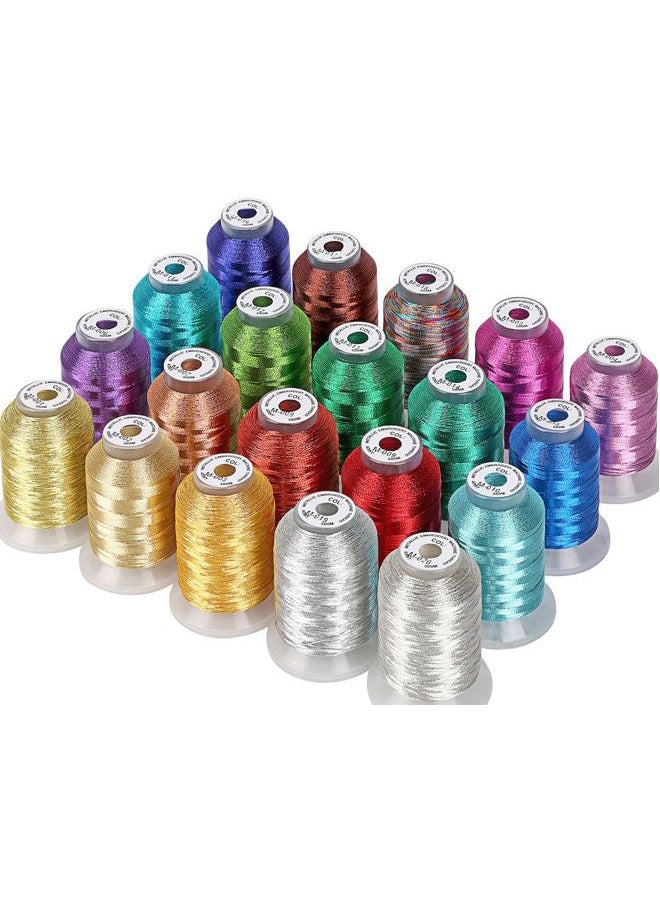 New brothread 20 Assorted Colors Metallic Embroidery Machine Thread Kit 500M (550Y) Each Spool for Computerized Embroidery and Decorative Sewing - Image 1