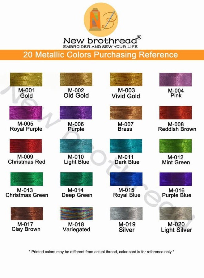 New brothread 20 Assorted Colors Metallic Embroidery Machine Thread Kit 500M (550Y) Each Spool for Computerized Embroidery and Decorative Sewing - Image 5