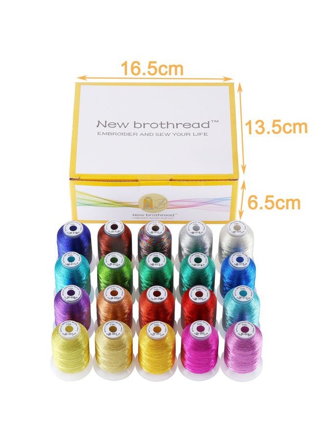 New brothread 20 Assorted Colors Metallic Embroidery Machine Thread Kit 500M (550Y) Each Spool for Computerized Embroidery and Decorative Sewing - Image 3