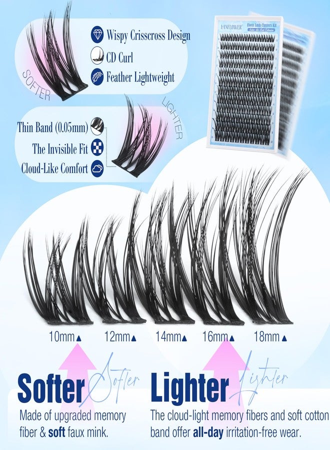 LANFLOWER Flora Lash Clusters Kit Wispy Cluster Eyelash Extensions Natural Lash Extension Kit CD Curl Eyelash Clusters Kit Manga Cluster Lashes Thin Band Individual Lashes by Lanflower - Image 4