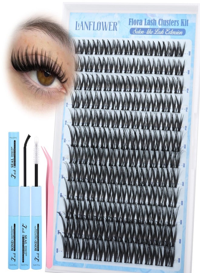 LANFLOWER Flora Lash Clusters Kit Wispy Cluster Eyelash Extensions Natural Lash Extension Kit CD Curl Eyelash Clusters Kit Manga Cluster Lashes Thin Band Individual Lashes by Lanflower - Image 1