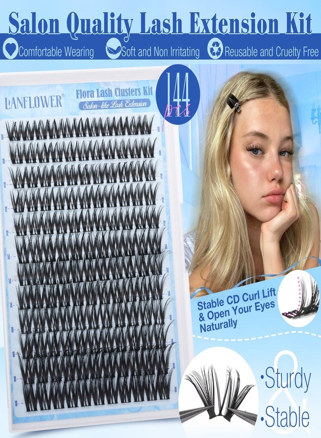 LANFLOWER Flora Lash Clusters Kit Wispy Cluster Eyelash Extensions Natural Lash Extension Kit CD Curl Eyelash Clusters Kit Manga Cluster Lashes Thin Band Individual Lashes by Lanflower - Image 2