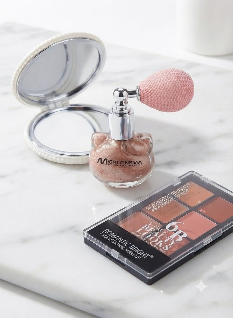 A complete makeup set: blush and contour palette, elegant mirror, and highlighter and glitter spray for a dazzling look. - Image 1