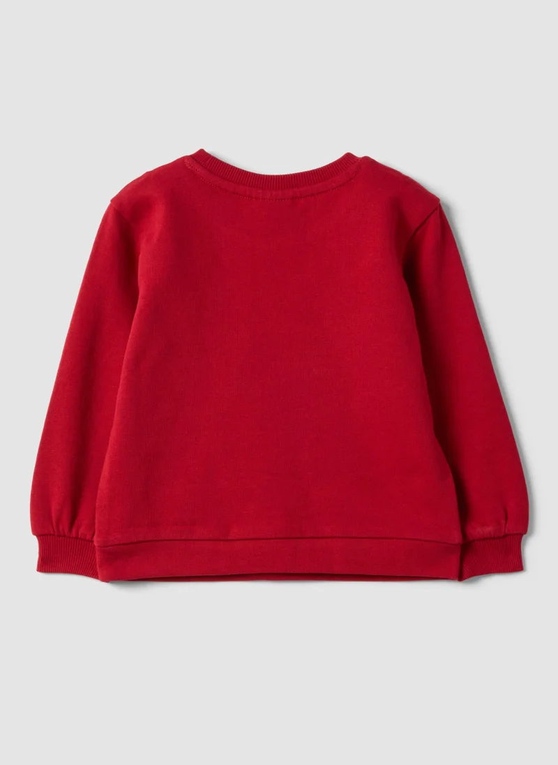 Ovs OVS Red Pure Cotton Crew-Neck Sweatshirt With Teddy Bear Print For Baby Girl