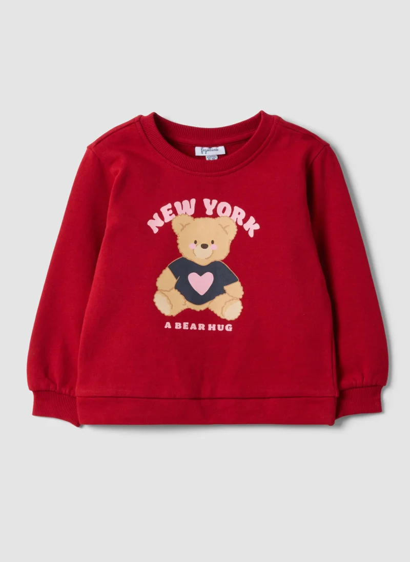 Ovs OVS Red Pure Cotton Crew-Neck Sweatshirt With Teddy Bear Print For Baby Girl