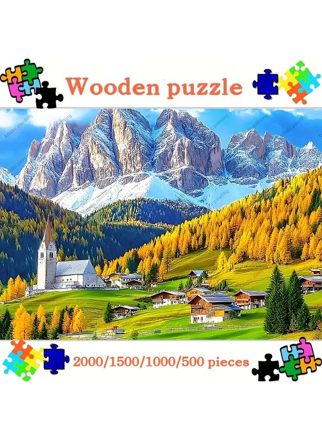YF560 1000PCS Wooden Jigsaw Puzzle Alpine Village Autumn Landscape Wall Art Decor Gift - Image 2