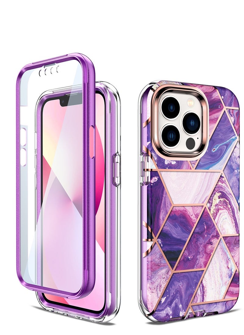 O Ozone Case for iPhone 14 Pro MaxSlim Full-Body Smooth Gloss Finish Marble Shockproof Bumper Stylish Phone Cases Cover for Men Women-Purple  - Image 1