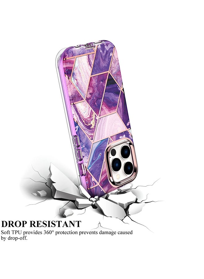 O Ozone - Case for iPhone 14 Pro MaxSlim Full-Body Smooth Gloss Finish Marble Shockproof Bumper Stylish Phone Cases Cover for Men Women-Purple - Image 1