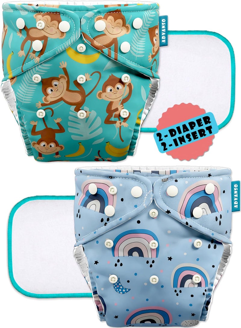 Advanso Leakage Proof cloth diapers for babies 0 to 3 years high absorbent 2 reusable diaper 2 insert pad pack washable diapers free size 5-18kg adjustable pocket cover liners [23] - Image 1
