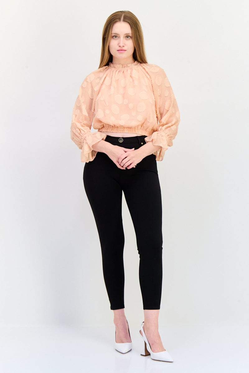 ONLY Women Peter Pan Collar Long Sleeves Textured Blouses, Peach  - Image 3
