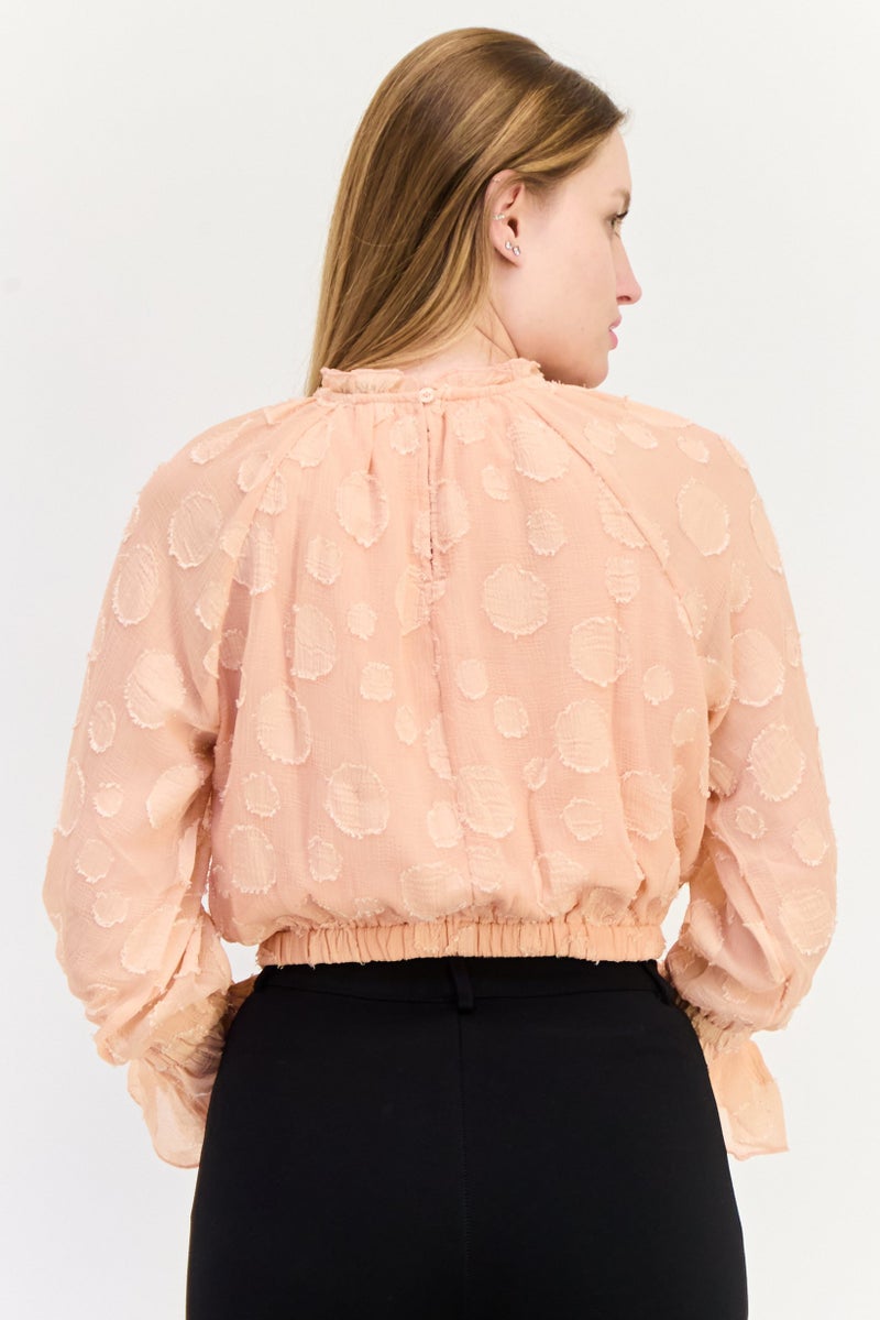 ONLY Women Peter Pan Collar Long Sleeves Textured Blouses, Peach  - Image 2