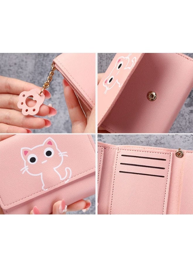 Goolsky Cartoon Cat Print Cute Coin Wallet PU Triple Fold Lady Card Bag Wallet Portable Document Storage Bag Student Coin Wallet Travel Wallet - Image 3