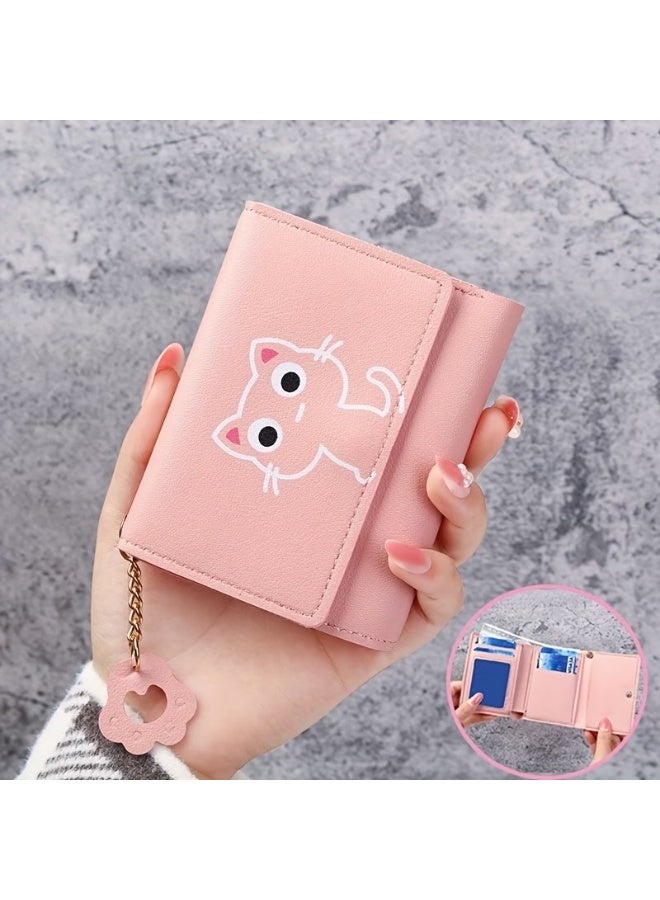 Goolsky Cartoon Cat Print Cute Coin Wallet PU Triple Fold Lady Card Bag Wallet Portable Document Storage Bag Student Coin Wallet Travel Wallet - Image 1