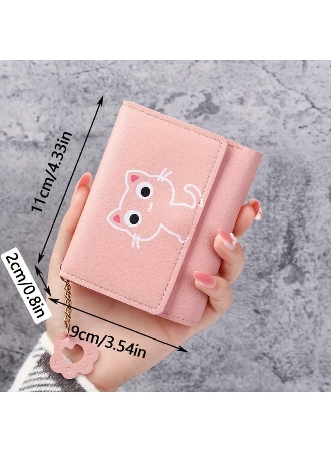 Goolsky Cartoon Cat Print Cute Coin Wallet PU Triple Fold Lady Card Bag Wallet Portable Document Storage Bag Student Coin Wallet Travel Wallet - Image 5