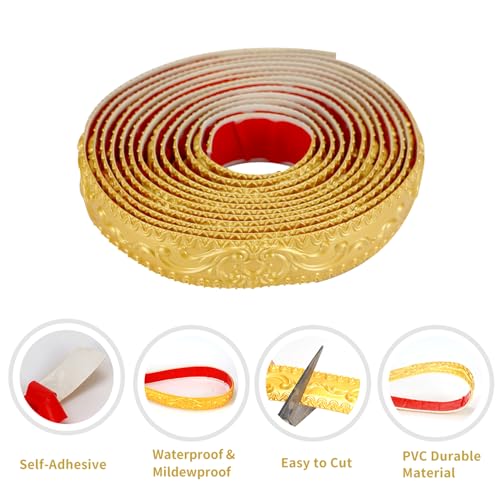 Leenevs Flexible Molding Trim Wall Trim, 16.4 Feet Self Adhesive Peel and Stick Molding Ceiling Molding, Cabinet Border, Mirror Frame Trim Wall Trim for Home Decor Wall Molding & Trim (Gold) - Image 3