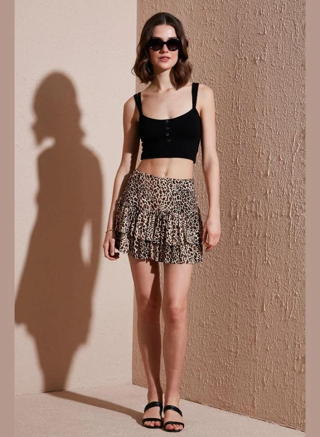 Lela Lela Leopard Slim Fit Frilled Mini Length Shorts Skirt Women's SHORTS SKIRT 5866293