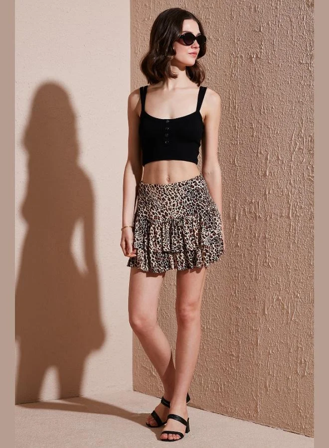 Lela Lela Leopard Slim Fit Frilled Mini Length Shorts Skirt Women's SHORTS SKIRT 5866293