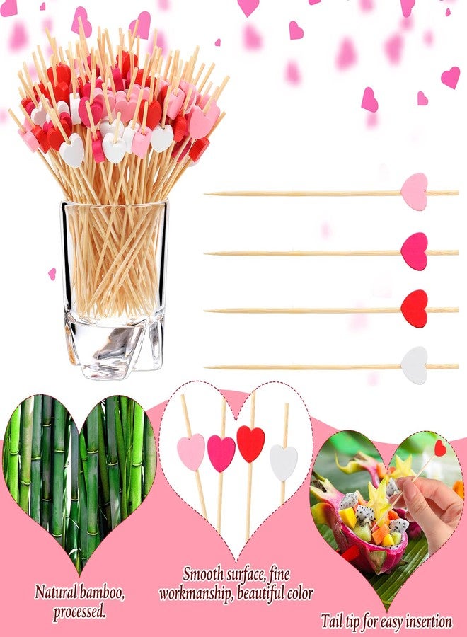 Zopeal 120 Pcs Red Pink White Heart Cocktail Picks Valentine's Day Fruit Toothpicks 4.7'' Bamboo Charcuterie Skewers Appetizers Drinks Food Skewer Sticks for Galentines Birthday Wedding Party Supplies - Image 3