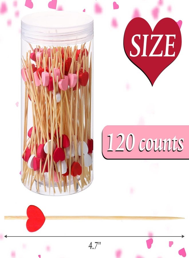 Zopeal 120 Pcs Red Pink White Heart Cocktail Picks Valentine's Day Fruit Toothpicks 4.7'' Bamboo Charcuterie Skewers Appetizers Drinks Food Skewer Sticks for Galentines Birthday Wedding Party Supplies - Image 2