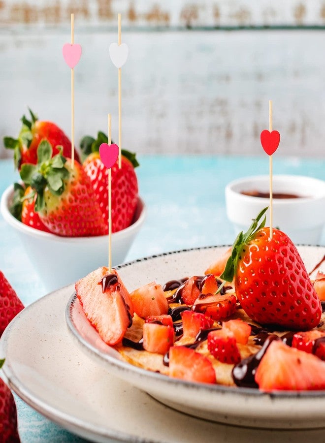 Zopeal 120 Pcs Red Pink White Heart Cocktail Picks Valentine's Day Fruit Toothpicks 4.7'' Bamboo Charcuterie Skewers Appetizers Drinks Food Skewer Sticks for Galentines Birthday Wedding Party Supplies - Image 4