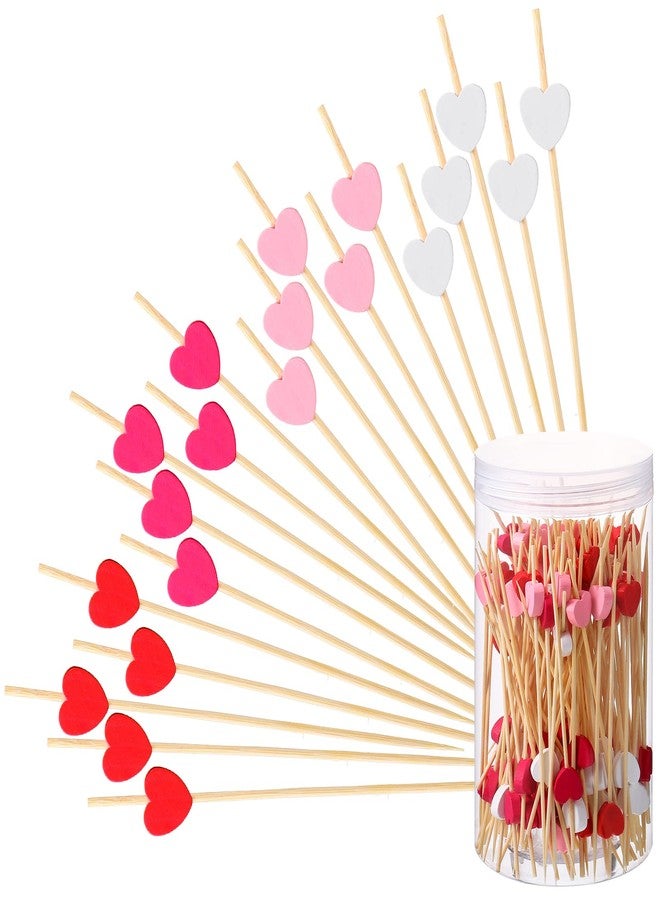 Zopeal 120 Pcs Red Pink White Heart Cocktail Picks Valentine's Day Fruit Toothpicks 4.7'' Bamboo Charcuterie Skewers Appetizers Drinks Food Skewer Sticks for Galentines Birthday Wedding Party Supplies - Image 1