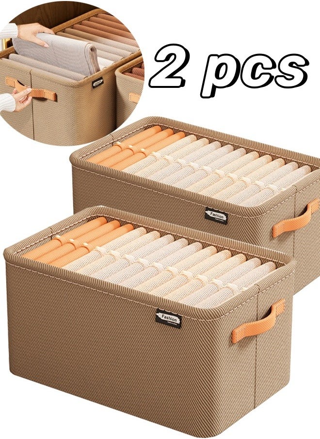 Generic 2 Pcs Foldable Closet Storage Box Storage Bins Organizer with Handle Closet Storage Bins with Handles Closet Shelf Organizer and Storage Cloth Storage Bins for Organizing (Khaki)  - Image 1