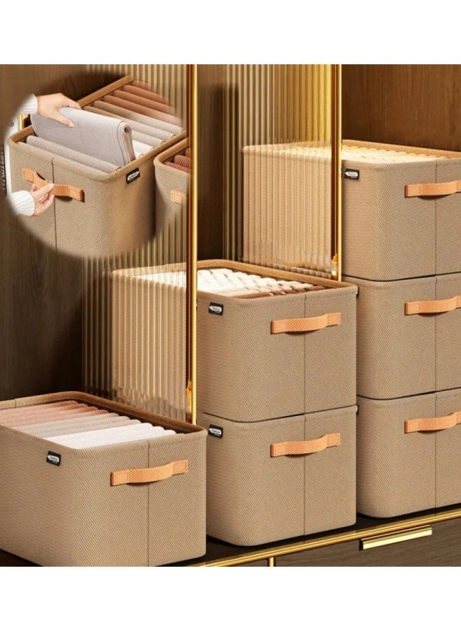 Generic 2 Pcs Foldable Closet Storage Box Storage Bins Organizer with Handle Closet Storage Bins with Handles Closet Shelf Organizer and Storage Cloth Storage Bins for Organizing (Khaki)  - Image 5