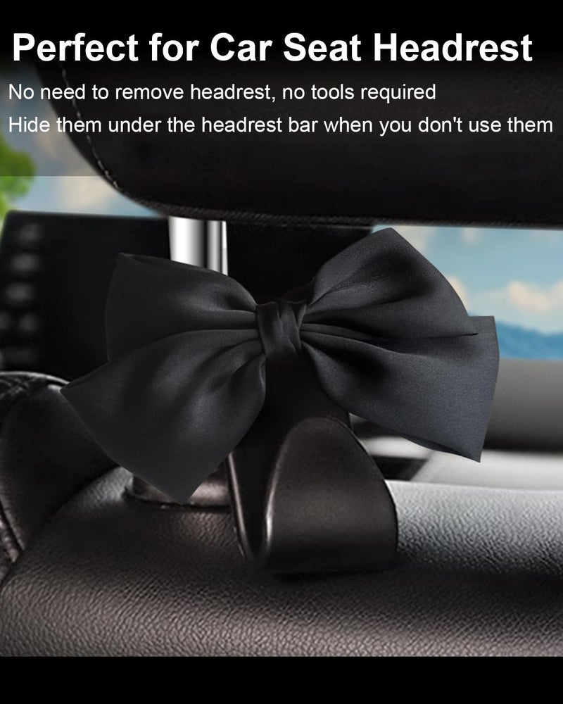 BVGACI 2 Pack Car Purse Hooks, Cute Bow Car Seat Headrest Hook Hanger for Purses and Bags (Black silk) - Image 3