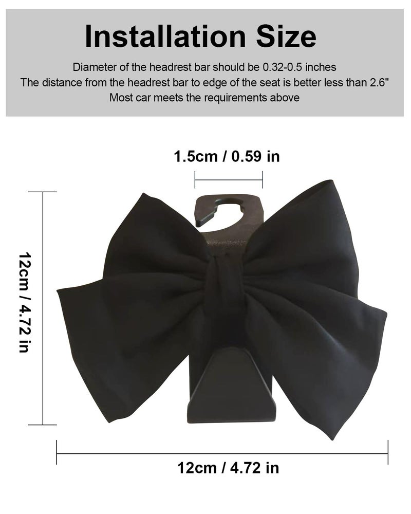 BVGACI 2 Pack Car Purse Hooks, Cute Bow Car Seat Headrest Hook Hanger for Purses and Bags (Black silk) - Image 4
