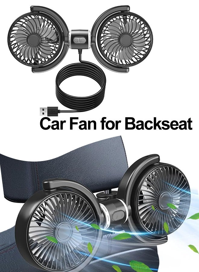Car Fan for Backseat,Dual Head USB Car Headrest Fan for Car Backseat Kids,3 Speeds & 360° Rotatable Car Window Fan,Strong Silent Electric Car Fan,Powerful Air Circulation Car Fan with Adjustable Holder for All Cars - Image 1