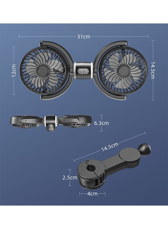 Car Fan for Backseat,Dual Head USB Car Headrest Fan for Car Backseat Kids,3 Speeds & 360° Rotatable Car Window Fan,Strong Silent Electric Car Fan,Powerful Air Circulation Car Fan with Adjustable Holder for All Cars - Image 2
