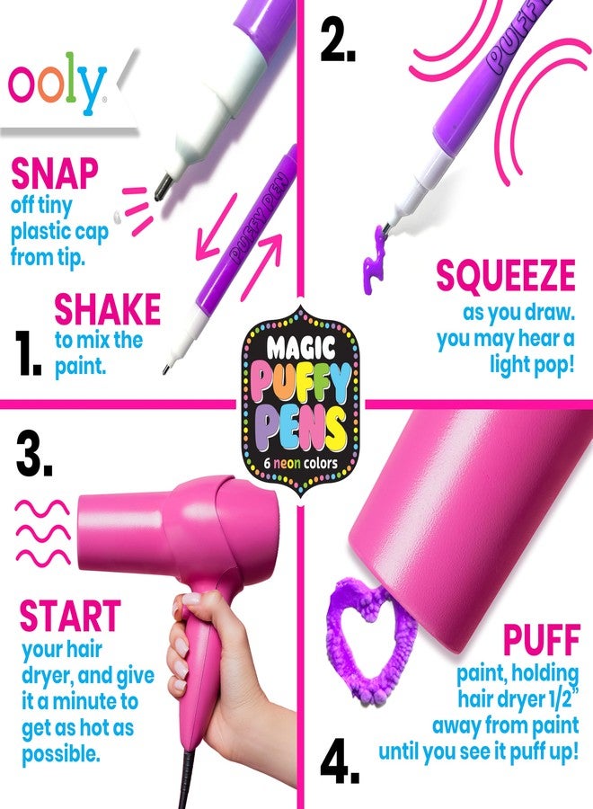 Ooly Puffy Paint Neon Gel Pens Set of 6, 3D Foam Texture Painting Magic Puffy Pen, Creative and Fun Pens for Kids Arts and Crafts Drawing Supplies - Image 2