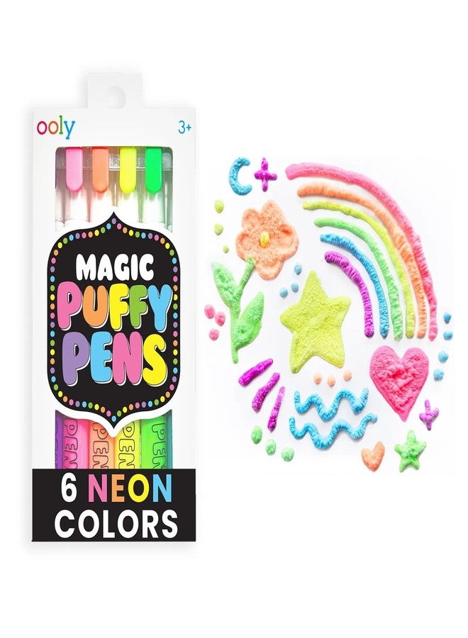 Ooly Puffy Paint Neon Gel Pens Set of 6, 3D Foam Texture Painting Magic Puffy Pen, Creative and Fun Pens for Kids Arts and Crafts Drawing Supplies - Image 1